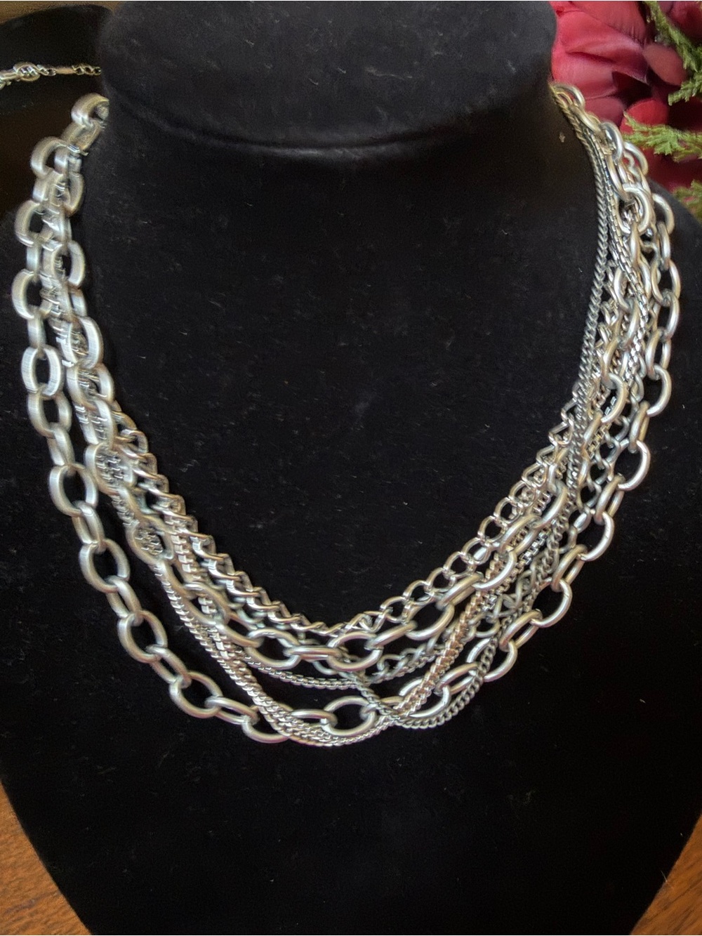 SABIKA Multi-Chain Silver Statement Necklace - Women Jewelry